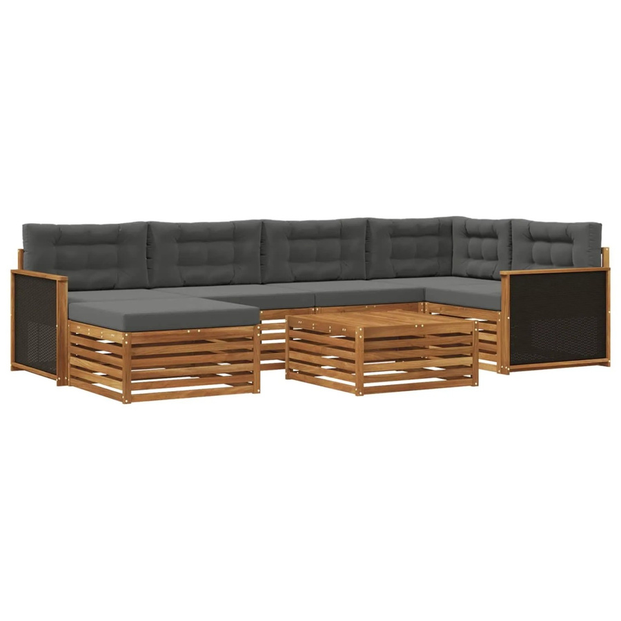 vidaXL Outdoor-Sofagarnitur L-Form aus Akazienholz mit 7 Kissen in Natur und Anthrazit - Bild 2