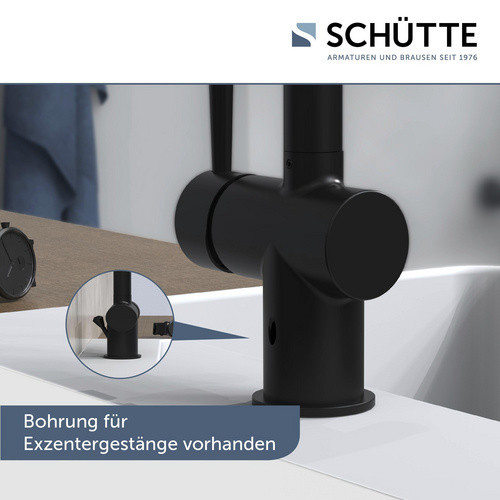 Schütte Waschtischarmatur Cornwall Einhebelmischer in Mattschwarz mit Schwenkauslauf und Pop-up-Abfluss - Bild 5