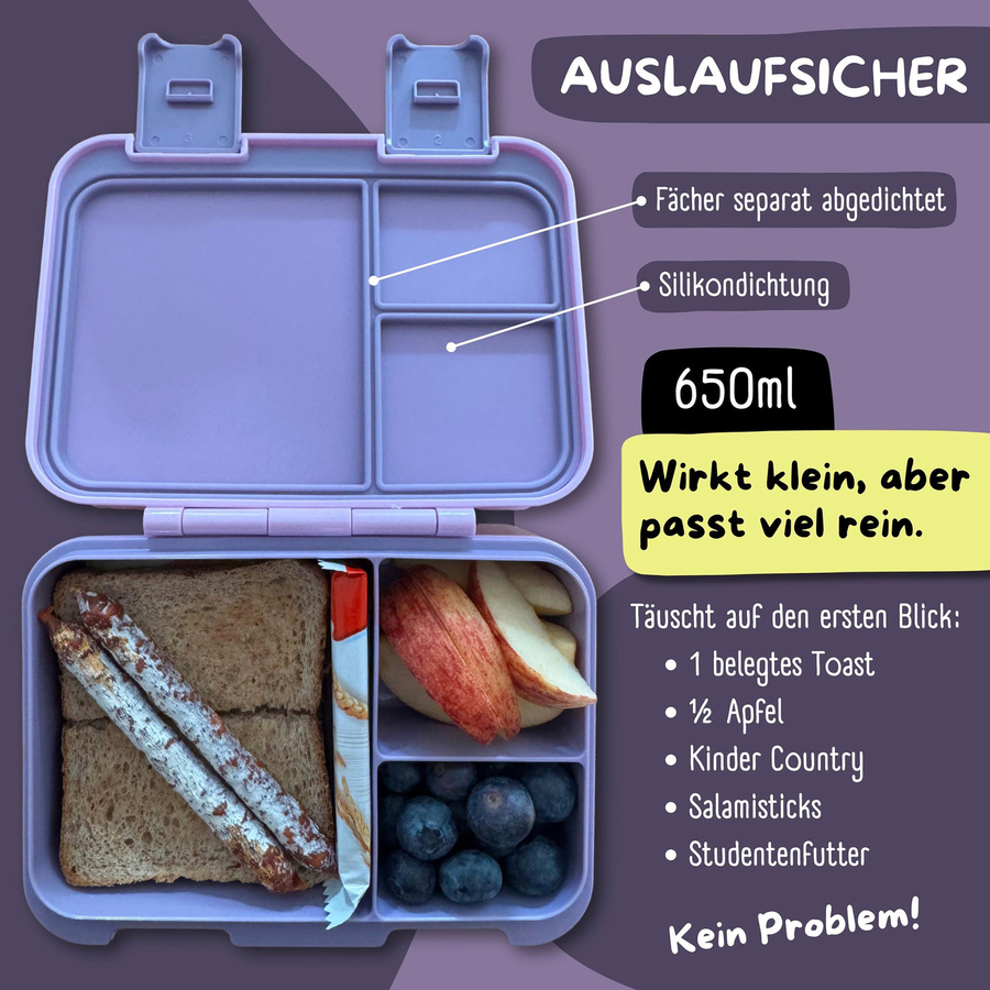 Bearfoot Brotdose aus Kunststoff und Silikon in Pink und Purple, mikrowellenfest, gefrierfachgeeignet und spülmaschinenfest - Bild 3