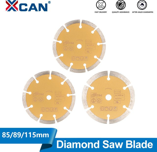 XCAN Diamant-Trocken-Trennscheibe als Kreissägeblatt für Granit, Marmor, Beton und Keramik, Farbe: Gelb, Durchmesser: 89 mm, Bohrung: 10/15 mm - Bild 1