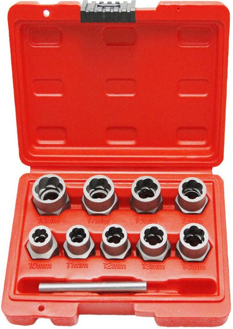 10-teiliger Mutternausdreher Satz mit 1/2 Zoll Vierkantloch für elektrische Luftkanonen und Schraubenschlüssel in Rot - Bild 1