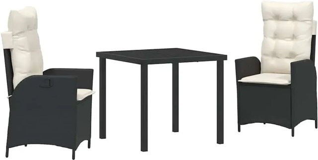 vidaXL Garten Essgruppe 3-teilig aus Poly-Rattan und Glas in Schwarz-Creme - Bild 1