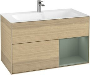 V&B Waschtischunterschrank Finion Reg in Olive Matt Lacquer mit Eichenfurnier, B/T/H: 99,6 x 49,8 x 59,1 cm - Bild 1