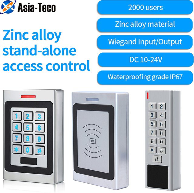 Asia-Teco RFID-Zugangskontrolltastatur mit Wiegand-Eingang und -Ausgang, wasserdichte Türklingel für den Außenbereich nach IP67, Farbe: Silber - Bild 1