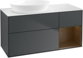 Villeroy & Boch Finion Waschtischunterschrank mit Wandbeleuchtung, Breite: 120 cm, Walnuss lackiert - Bild 1