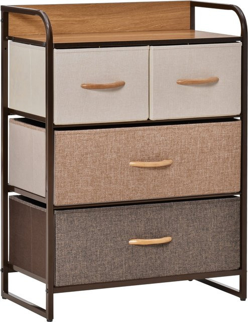 HOMCOM Kommode mit 4 Schubladen aus Leinen und Metallrahmen, Aufbewahrungsschrank für Wohnzimmer und Schlafzimmer, B/T/H: 58 x 29 x 78,5 cm - Bild 1