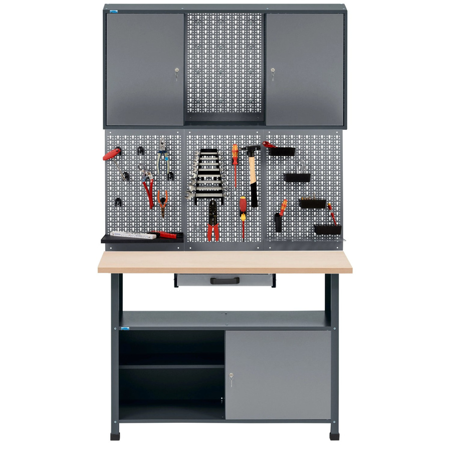Küpper Werkbank-Spar-Set mit Pegboard, 3-türig, Hellgrau-Anthrazitgrau, B: 204 cm, T: 120 cm, H: 60 cm - Bild 2