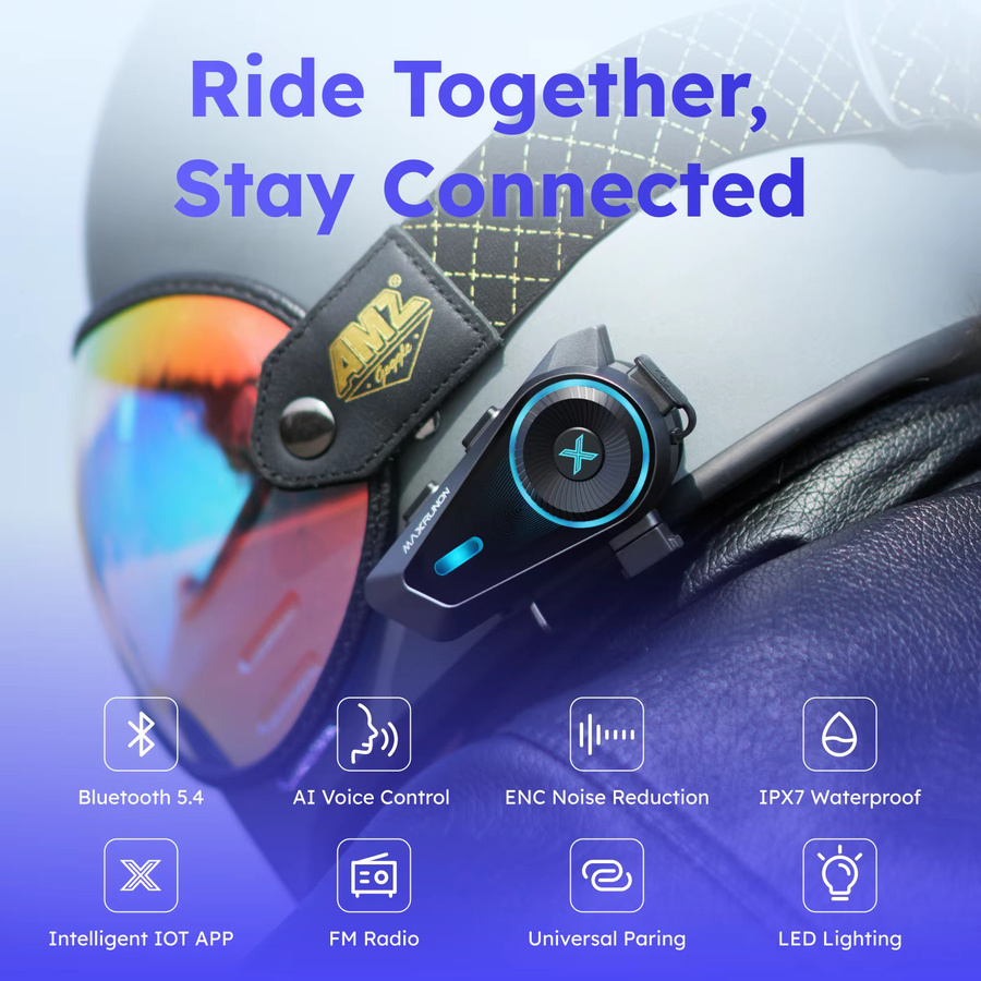MAXRUNON D10 Motorrad Bluetooth Intercom Helm Headset mit AI Sprachsteuerung und ENC, IPX7 wasserdicht, Farbe: Schwarz - Bild 2