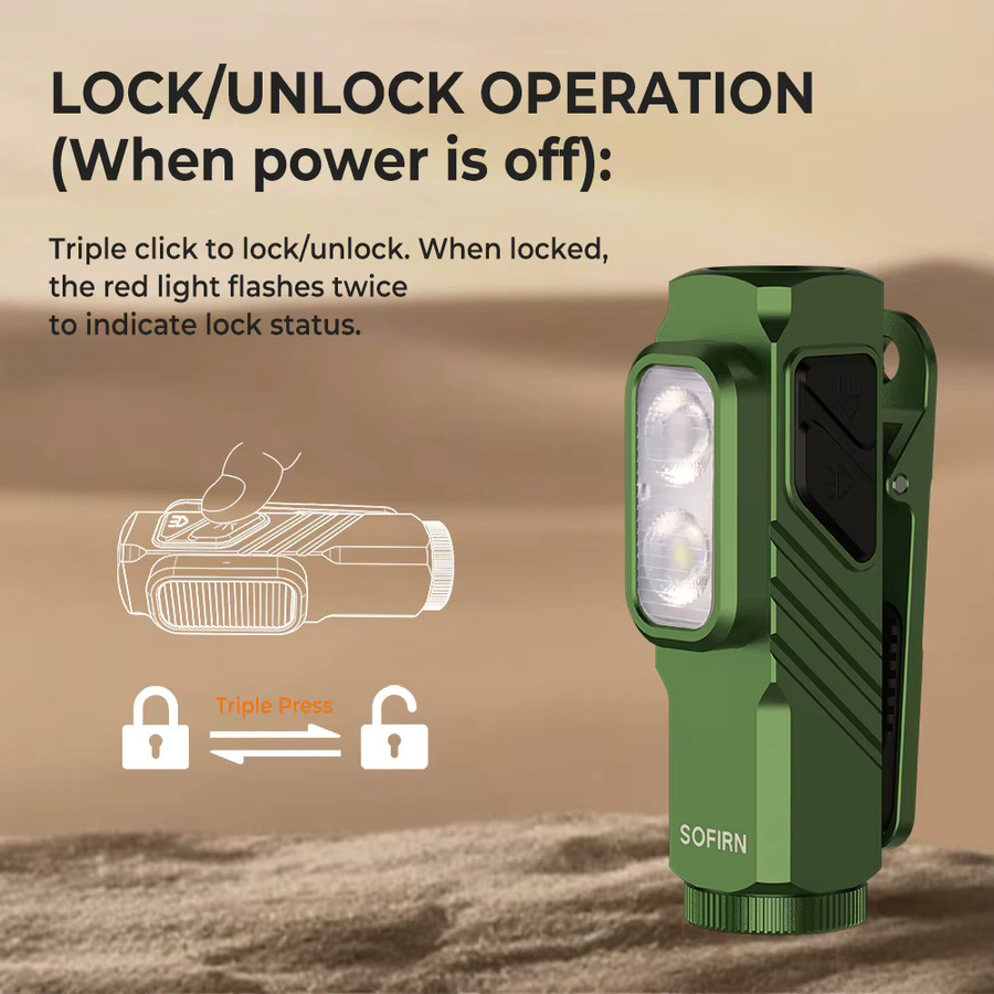 SOFIRN Mini ST10 EDC-Taschenlampe mit 1000 Lumen, Rotlicht, USB-C wiederaufladbar und Magnetischem Endstück in Grün - Bild 5