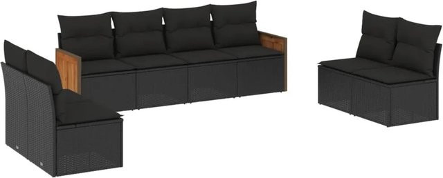 vidaXL 8-teilige Garten-Sofagarnitur aus Polyrattan in Schwarz mit UV-beständigen Kissen - Bild 1