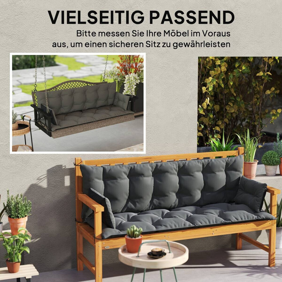 Outsunny Sitzkissen-Set aus Polyester in Schwarz, Beige und Grau, wasserabweisend und gesteppt, B/H/L: 110 x 8 x 180 cm - Bild 4