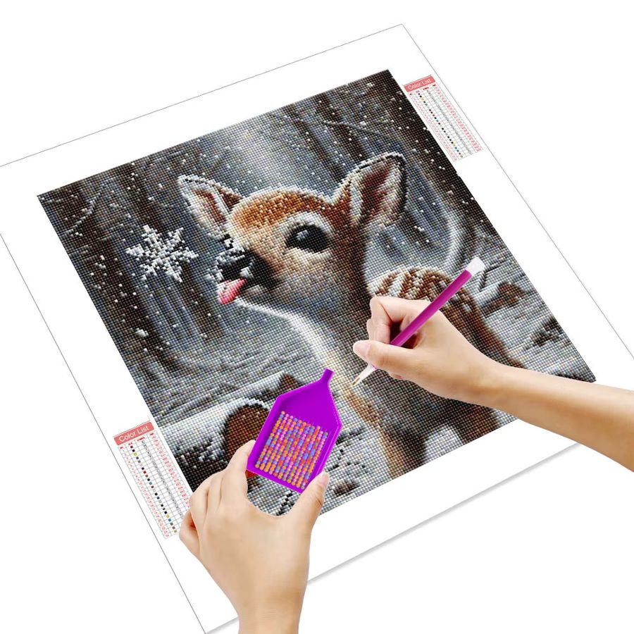 HUACAN Diamant-Malerei Set Hirsch im Schnee als 5D DIY Diamant-Stickerei mit Leinwand und Strass Steinen - Bild 2