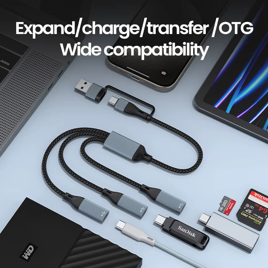 Elough USB-C Hub OTG Adapter mit 3 USB-C Anschlüssen für Datenübertragung und U-Disk/Karte an Laptop und PC - Bild 4
