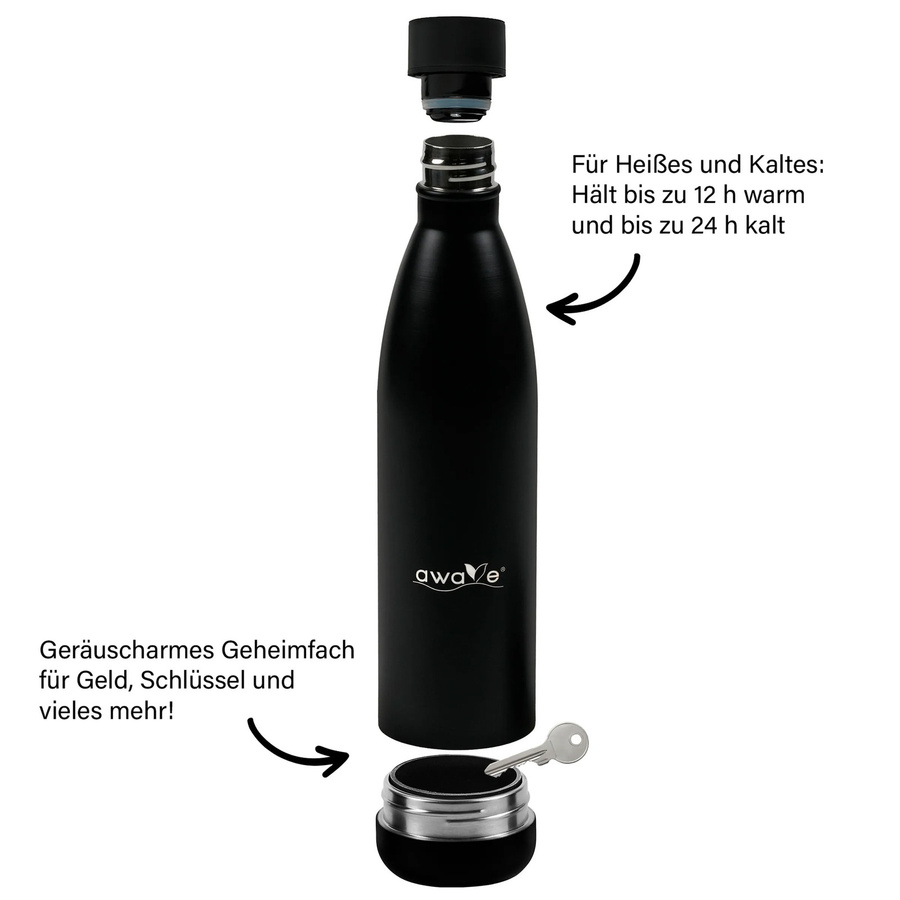 AWAVE Thermo Trinkflasche aus recyceltem Edelstahl, 750 ml, Schwarz matt - Bild 2