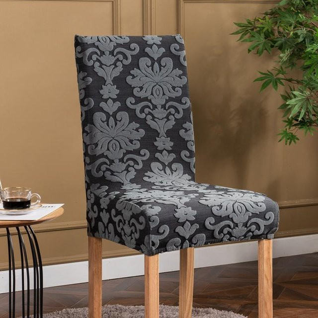 Elastische Stuhlhusse aus Jacquard-Polyester in Grau für Esszimmer und Bankette - Bild 1