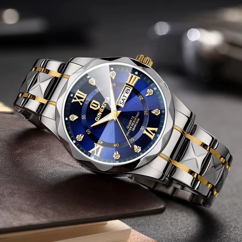 QINGXIYA Armbanduhr Quarz, Edelstahl, Blau, Herren - Bild 3