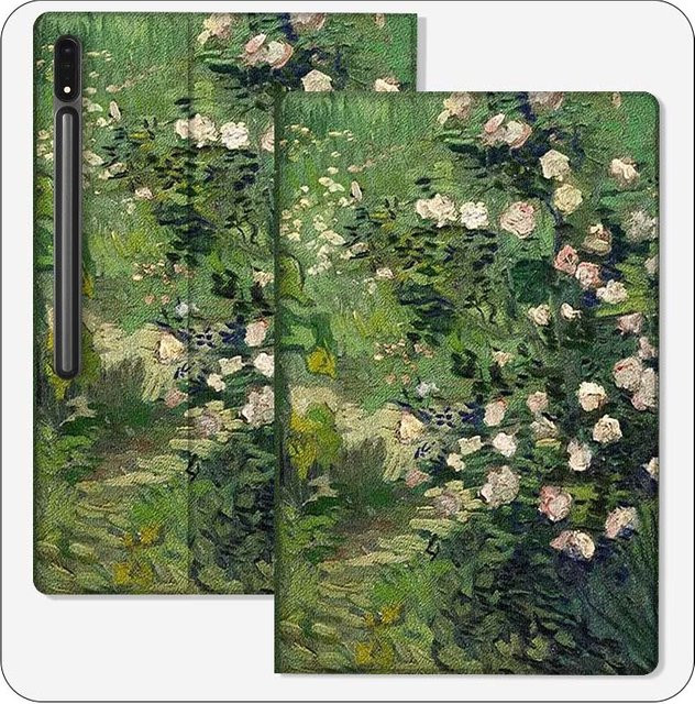 Samsung Galaxy Tab S9 S10 S8 S7 S6 FE Plus Lite Schutzhülle mit faltbarer Abdeckung und Blumen-Ölgemälde Design in Multicolour - Bild 1