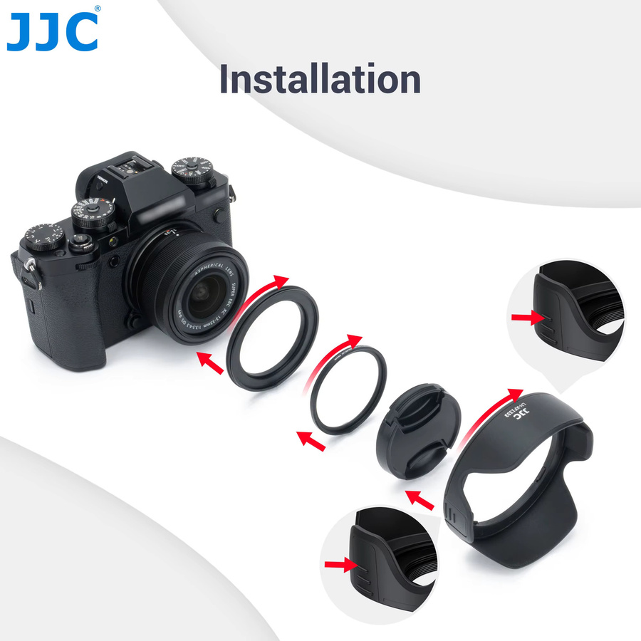 JJC Petal Reversible Gegenlichtblende Schwarz für Fujifilm XC 13-33mm f/3.5-6.3 OIS Objektiv mit Adapterring für Fujifilm X-T30 XT30 III - Bild 5