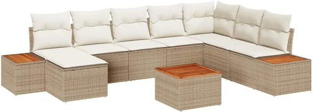 vidaXL Garten-Sofa-Set aus Poly Rattan in Beige mit 9-teiligem Set und Kissen - Bild 1