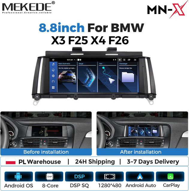MEKEDE Android 15 Multimedia-Player für BMW X3 F25 und X4 F26 mit 8,8 Zoll Display, Wireless Carplay, Android Auto, GPS, 4G LTE und WIFI in Schwarz - Bild 1