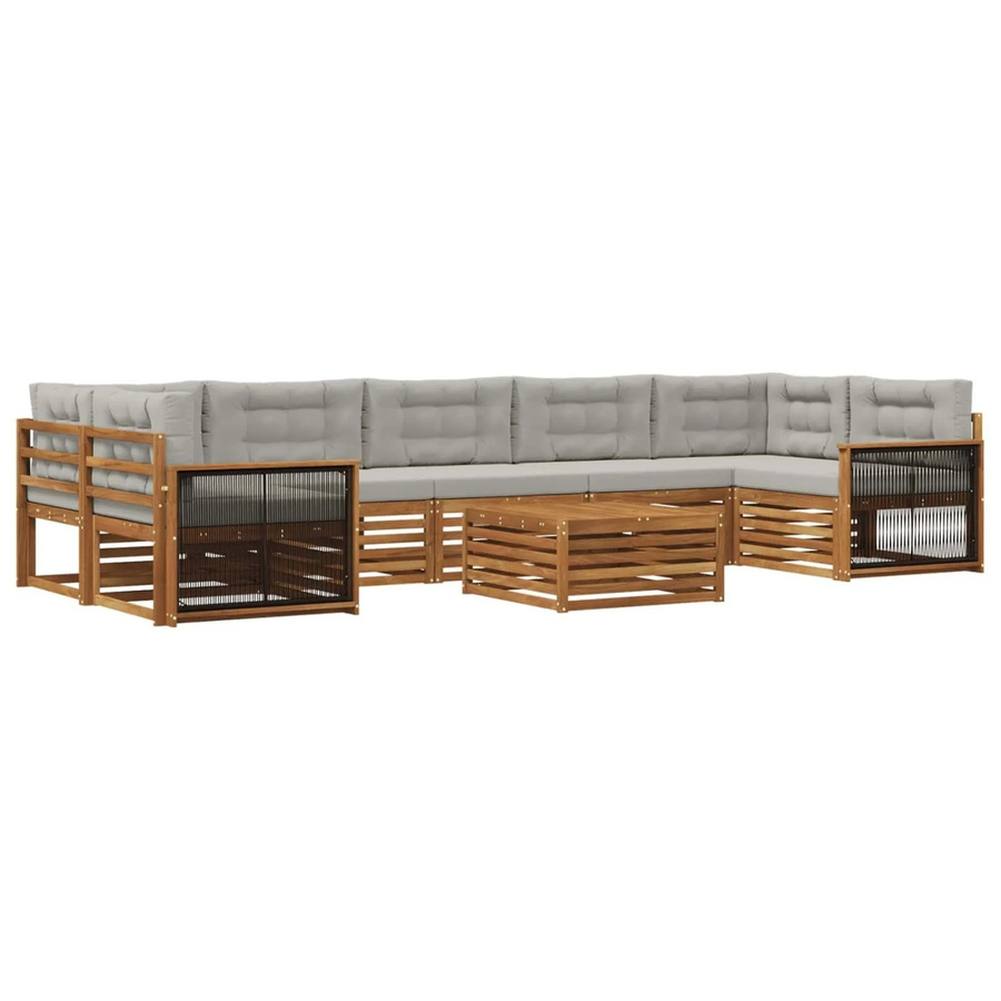 vidaXL Outdoor-Sofagarnitur in L-Form aus Massivholz Akazie mit 8 Kissen in Natur und Hellgrau - Bild 2