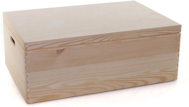 HolzFee Stapelbare Holzkiste aus Kiefernholz mit Deckel und Griffen, Farbe: Natur/Beige, B/T/H: 59 x 40 x 20 cm - Bild 1