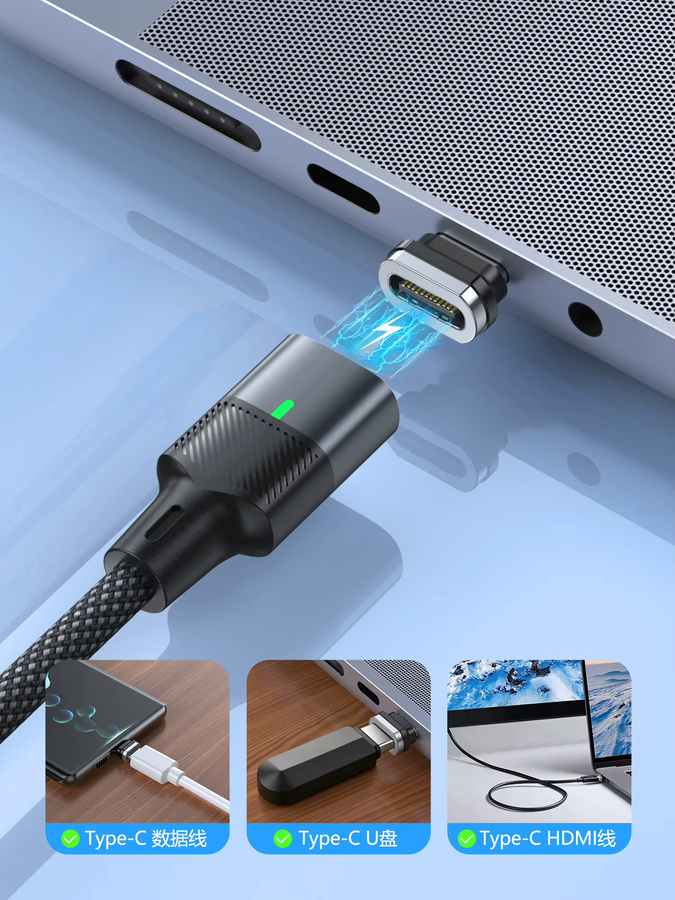 Magnpter Magnetisches USB-C auf Typ-C Datenkabel mit 240W PD 3.1 Schnellladegerät in Schwarz - Bild 6