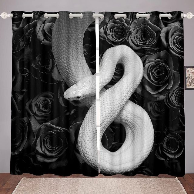 Yiran Furniture Verdunkelungsvorhänge mit Schlangenmuster und Reptil-Design, 2er-Set, Breite: 55 cm, Höhe: 120 cm - Bild 1