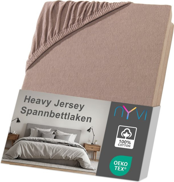 NYVI Spannbettlaken DreamScience Heavy Jersey aus Baumwolle, Bügelfrei, Farbe: Nougat, B/T: 120 x 200 cm bis 130 x 200 cm - Bild 1