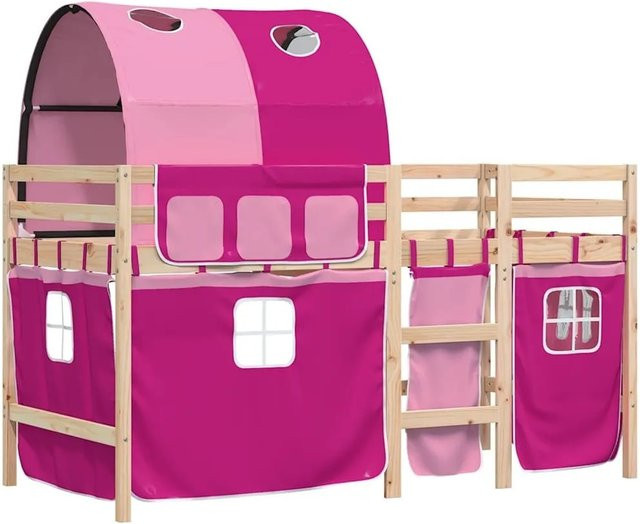 vidaXL Kinderhochbett mit Tunnel aus Kiefernholz in Rosa - Bild 1