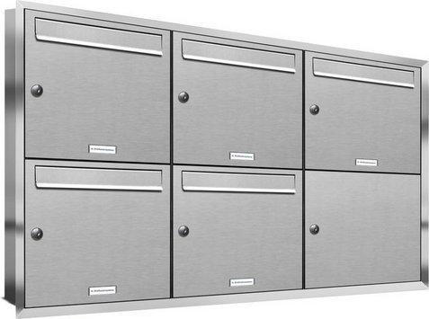 AL Briefkasten für 5 Parteien, Unterputzmontage, silberfarben, B/H/T: 118,9 x 72,4 x 11,6 cm - Bild 1