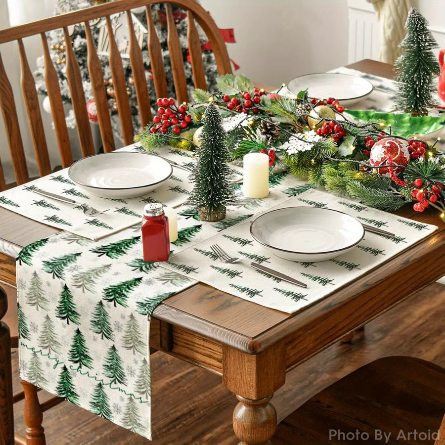 VIKAMA Tischsets mit Kiefernbaum-Aufdruck im Waldstil für Esszimmer und Küche - Bild 4