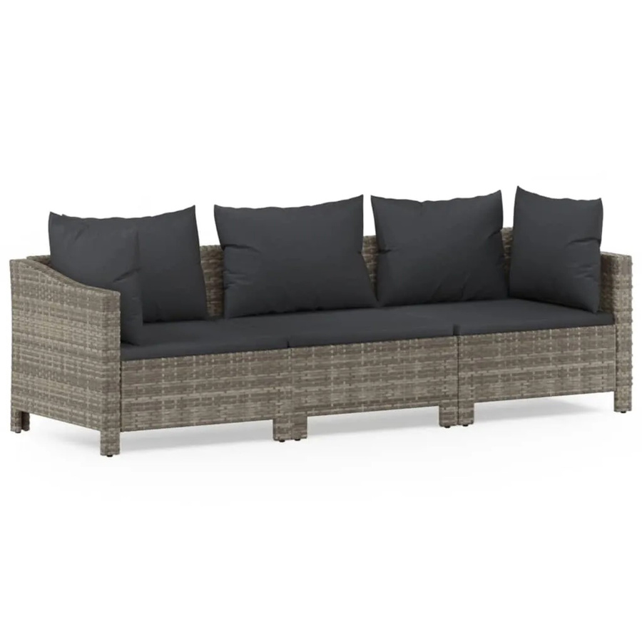 vidaXL 3-tlg. Garten-Lounge-Set in L-Form aus grauem PE-Rattan mit Polsterkissen und pulverbeschichtetem Stahlgestell - Bild 2