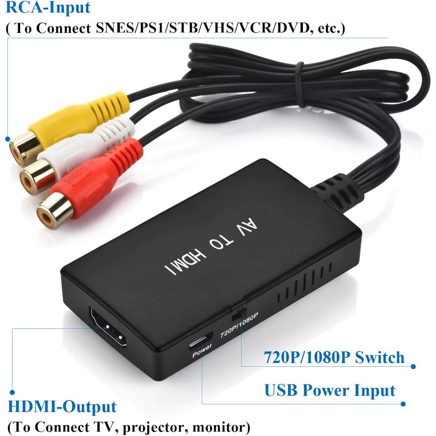 LccKaa AV zu HDMI RCA Konverter in Schwarz mit USB-Kabel für Retro-Konsolen wie N64, Wii, PS1/2/3, Xbox One und SNES - Bild 3