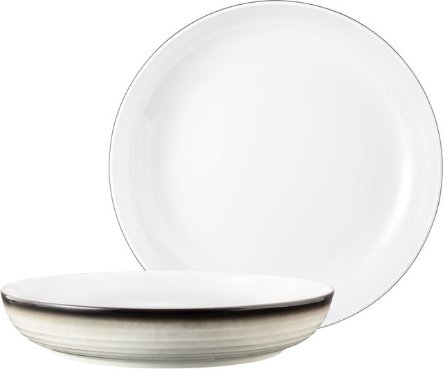Seltmann Weiden Foodbowl Terra Salatbowl aus Keramik 2er Set Grau Weiß Durchmesser: 28,4 cm - Bild 1