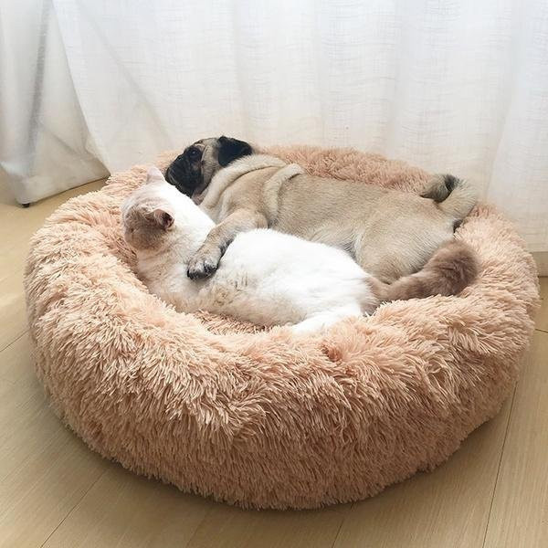 JulyQi Hundebett rund aus Textil mit erhöhtem Rand und abnehmbarem Bezug in Beige - Bild 1