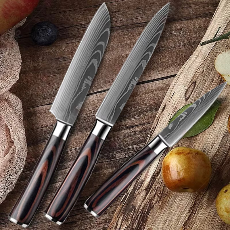 WXCOO Santoku Damast Küchenmesser mit Holzgriff als Allzweck-Kochmesser - Bild 5