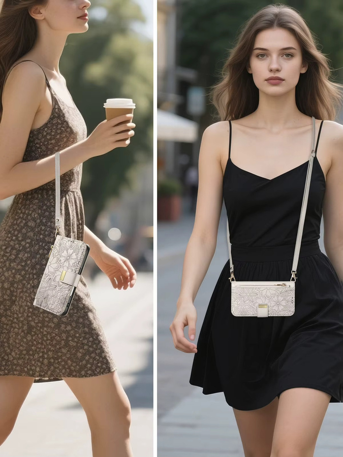 Crossbody-Handyhülle aus PU-Leder mit Reißverschluss, Kartenfach und Handschlaufe für OPPO Reno15 Pro MAX 15F 14F 13F A79 A6X in Lila - Bild 6