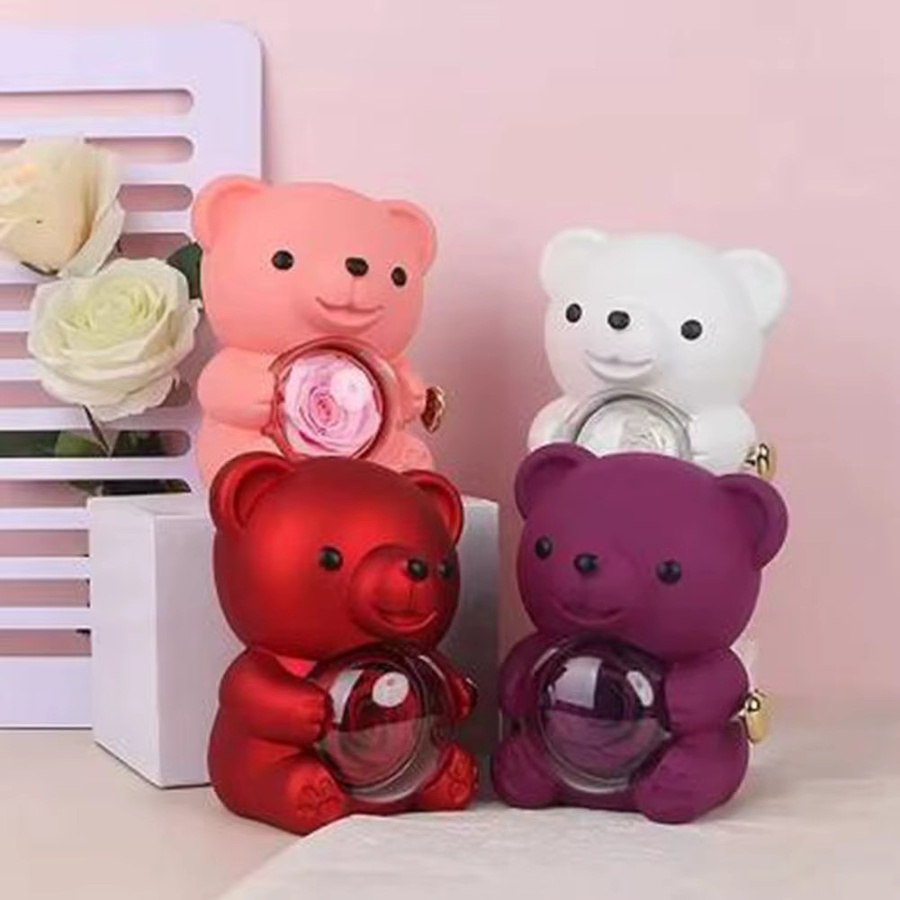 Drehbare Schmuckbox aus Kunststoff mit Kuschelbär und roten Seifenrosen - Bild 4