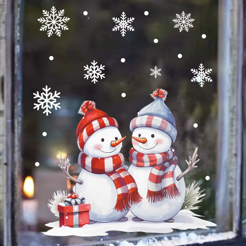 ZQNYCY Weihnachts-Fensteraufkleber mit Cartoon-Schneemann und Schneeflocken für Fenster und Glas zur Weihnachts- und Neujahrsdekoration - Bild 3