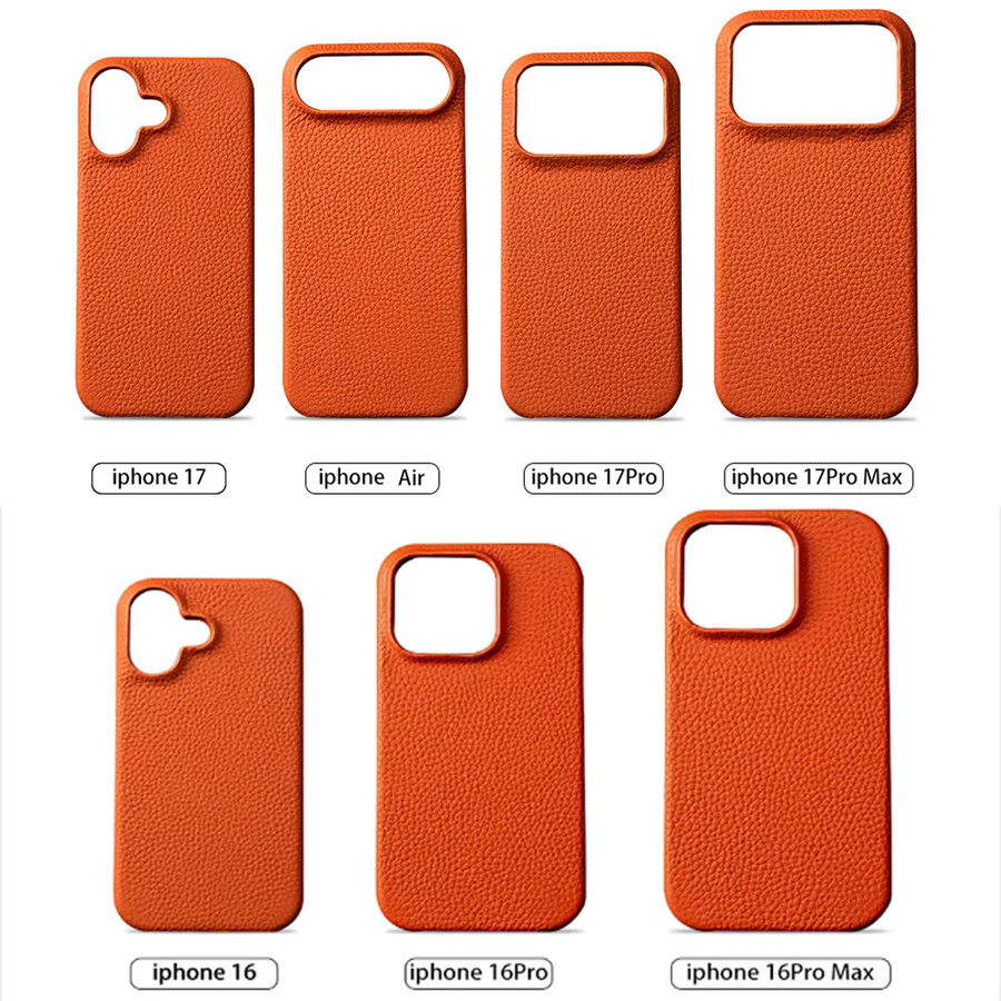 LANGSIDI MagSafe Handyhülle aus natürlichem Rindsleder mit Lychee-Struktur für iPhone 18 17 16 Pro Max 15 und Air 17Pro in Beige und Orange - Bild 2