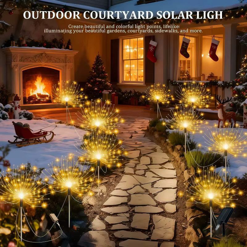 OKAL RED EAST Solar-Feuerwerkslichter mit 480 LED, Warmweiß, Starburst-Effekt für die Garten- und Weihnachtsdekoration - Bild 4