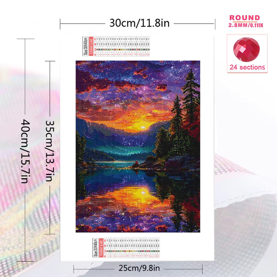 Momoart Diamant-Mosaik-Landschaft Sternenhimmel als Stickerei für Anfänger, Multicolour, B/H: 30,0 x 20,0 cm - Bild 2