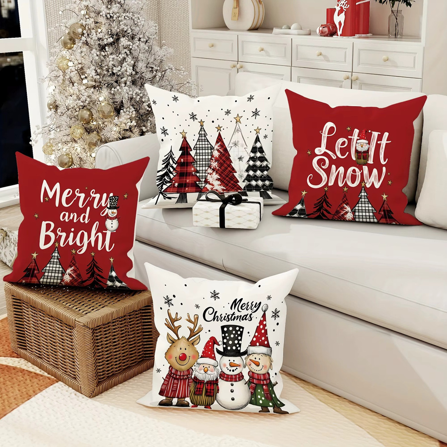 VIKAMA Weihnachtskissenbezug mit Schneeflocken und Weihnachtsbaum Motiv, mehrfarbig, B/T/H: 30 x 30 x 2 cm - Bild 4
