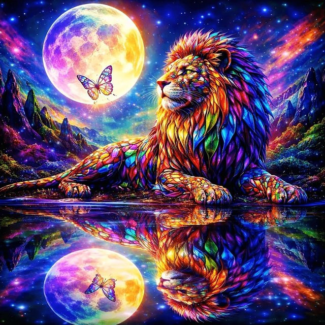 EverShine Diamantmalerei Löse mit Mond Motiv 5D Mosaik Set mit Rundbohrern in Multicolour B/B/B: 20 x 20 x 20 cm - Bild 1