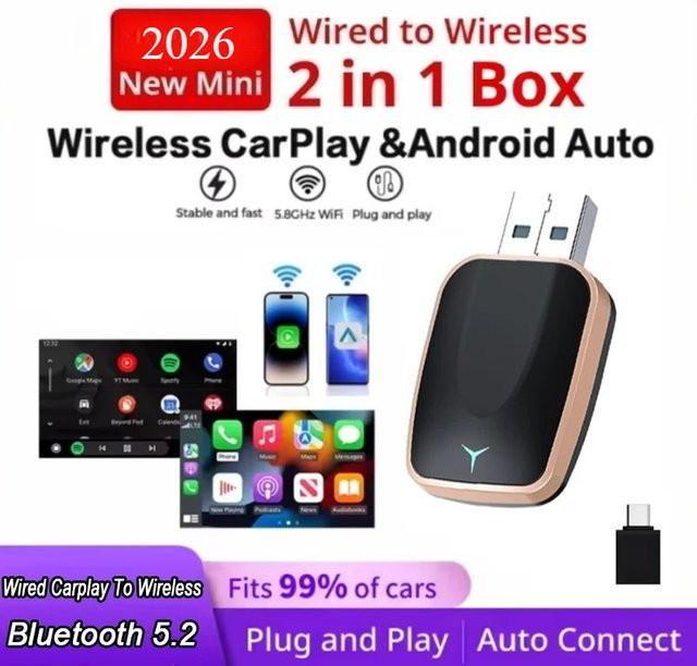 NUOYING 2-in-1 Kabellose CarPlay AI Box mit Android Auto Plug & Play, 5G WLAN Unterstützung, Schwarz - Bild 1