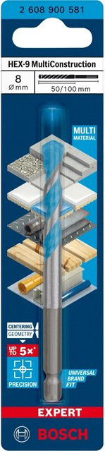 Bosch Expert Multi Construction Mehrzweckbohrer Hex-9 mit Carbide-Spitze, Farbe: Silber, Durchmesser: 8 mm, Gesamtlänge: 100 mm - Bild 2