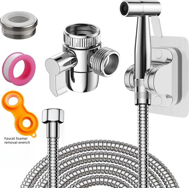 Abay Bidet-Sprühgerät-Set mit 1,5 m Schlauch, Halter und 3-Wege-Wasserhahn-Umsteller G1/2 M22-24 zur Körperhygiene - Bild 1