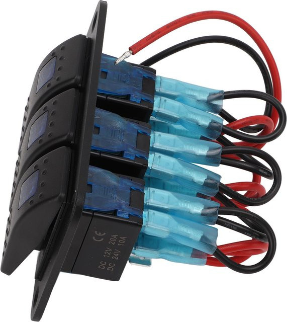 Koogeelife 3-fach Kippschalter mit Überstromschutz und blau hintergrundbeleuchteter LED, IP65 wasserdicht für 12-24V Fahrzeuge, Boote und LKW, Farbe: Blau/Schwarz - Bild 1