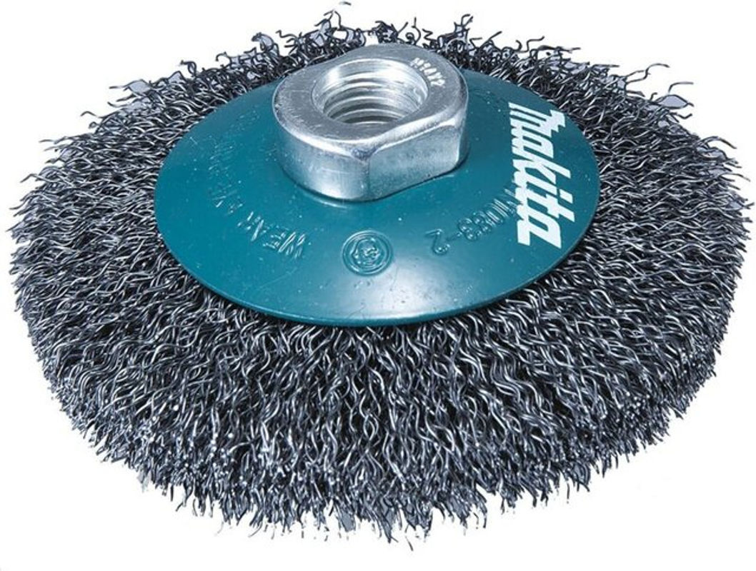 Makita Kegelbürste gewellt aus Edelstahl für Winkelschleifer, Farbe Grau, M14 Gewinde - Bild 2